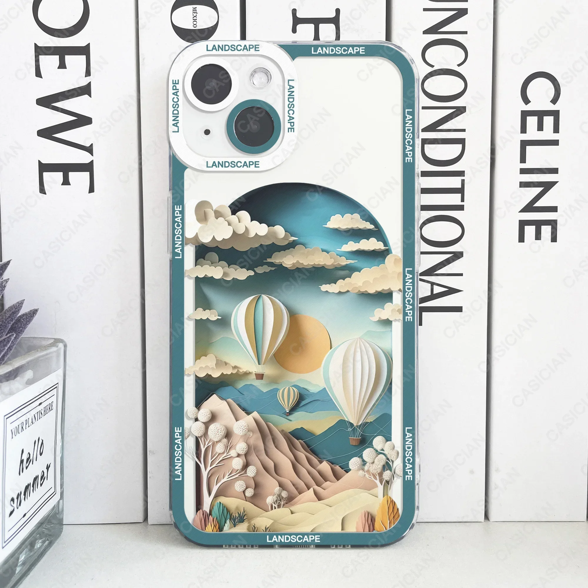 Paper Cute Landscape Creative Mountain Balloons Phone Case For iPhone 16 15 Pro Max 14 Plus 13 Mini 12 11 Soft Cover