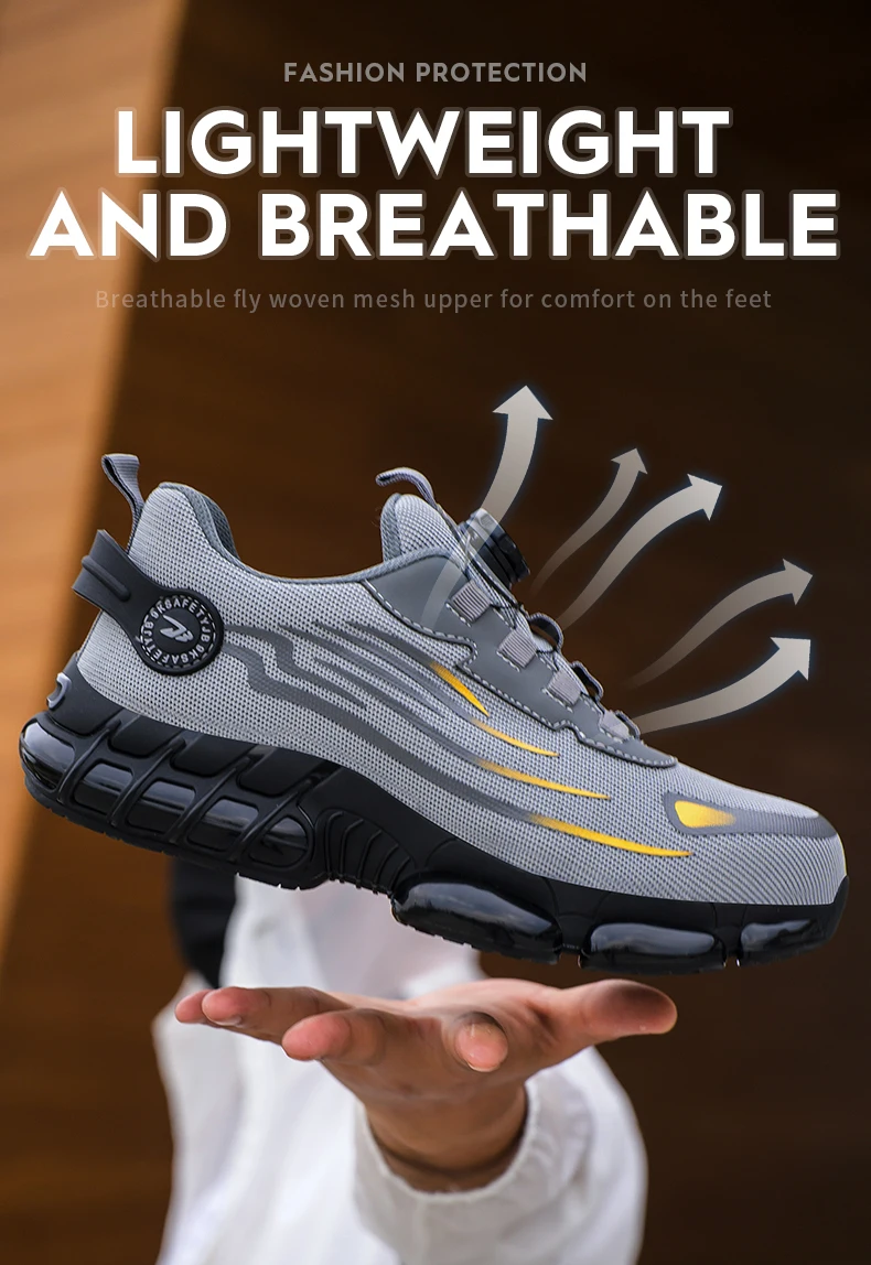 Rotary Buckle Work Safety Shoes Men Breathable Safety Footwear For Men Air Soft Sole Lightweight Protective Work Sneakers