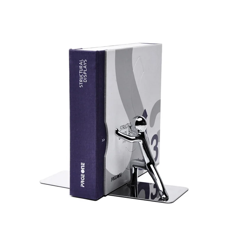 Creative 2PCS Golden Boy Bookends Book Stand Holder Bookshelf Desktop Organizer Shelf Office Accessories Stationery