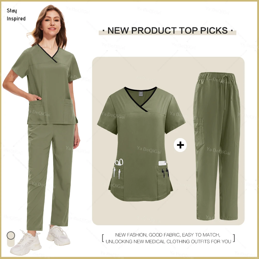 Y-Neck Short Sleeve Workwear Pharmacy Multicolor Nurse Uniforms Hospital Doctor Oral Dental Surgery Uniforms Medical Scrubs Sets