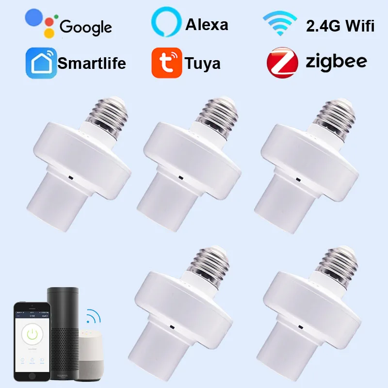 Tuya ZigBee 3.0 Lamp Holder E27/E26 Bulb Adapter Light Holder Smart Life WIFI Timer Lamp Base Convertor Via Alexa Google Home