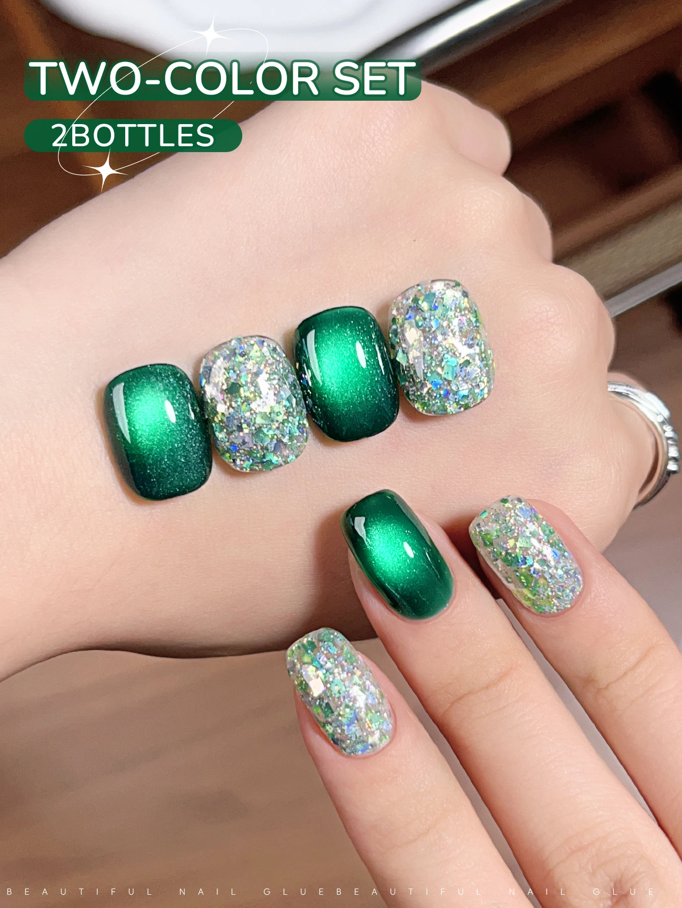 XEJAYI 2Pcs 15ml 그린 고양이 눈 젤 매니큐어 세트, UV LED 담그는 네일 젤, 반영구적, DIY 살롱 품질 네일 아트 젤