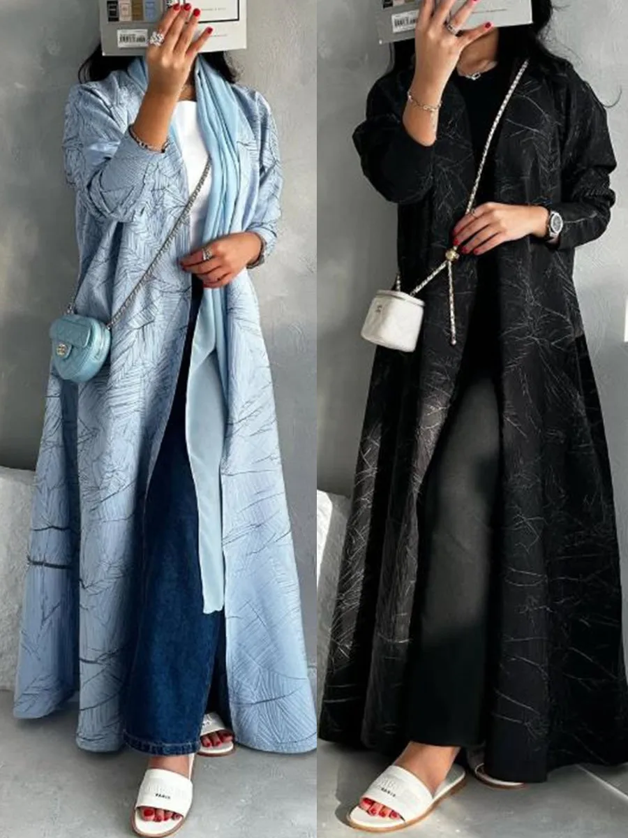 

Women Muslim Arabic Abaya Luxury Fold Stripes Kimono Cardigan Coat Long Dress Kaftan Modest Robe Femme Islam Clothing Kebaya