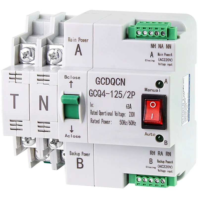 

ABUL-2X Dual Power Automatic Transfer Switch SMGQ2-63 / 2P Circuit Breaker Home Rail Installation