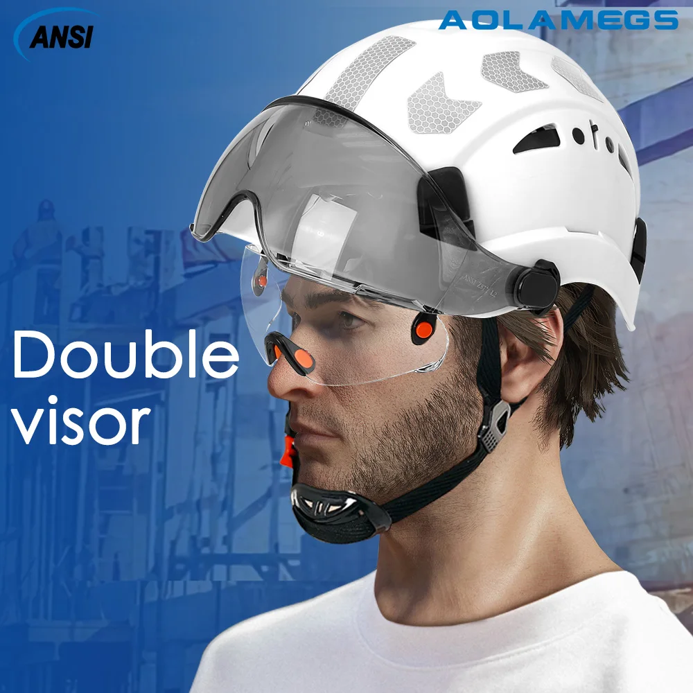 bike helmet industrial engineer CE Construction Safety Helmet With Visor Built In Goggles Reflective  Stickers For Engineer ABS Hard Hat ANSI Industrial Work Cap