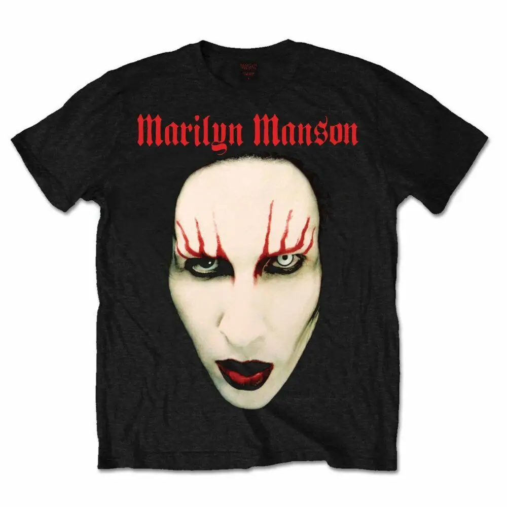 Official Marilyn Manson T Shirt Red Lips Logo Mens Black Rock Metal Tee Merch