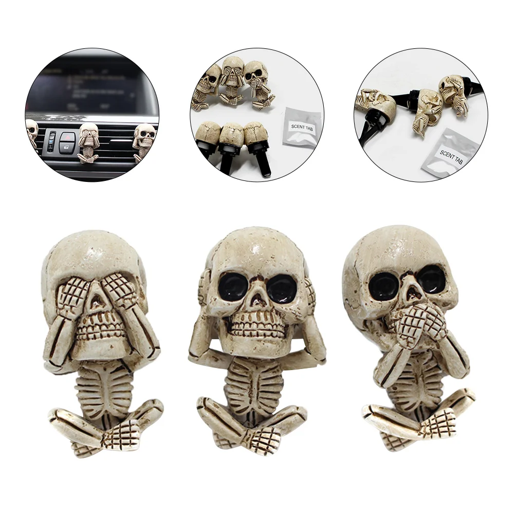 

3 Pcs Three Ghosts Car Air Conditioner Vent Clips Outlet Skull Decoration Resin Deodorizer Accessories