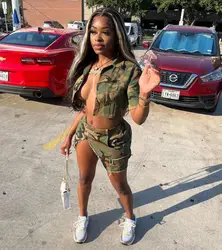 Camouflage Jacket 2 Piece Skirt Sets Women Y2K Streetwear Summer Clothes Cropped Denim Jean Jackets Sexy Two Piece Set Outfits