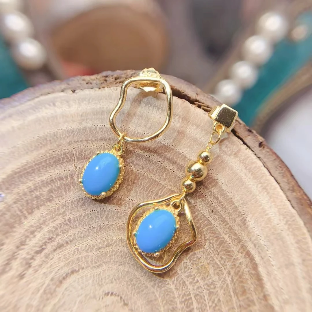 KJJEAXCMY Fine Jewelry Natural Turquoise Women's Earrings S925 Silver Electroplating Process Inlaid High Clarity Support Testing