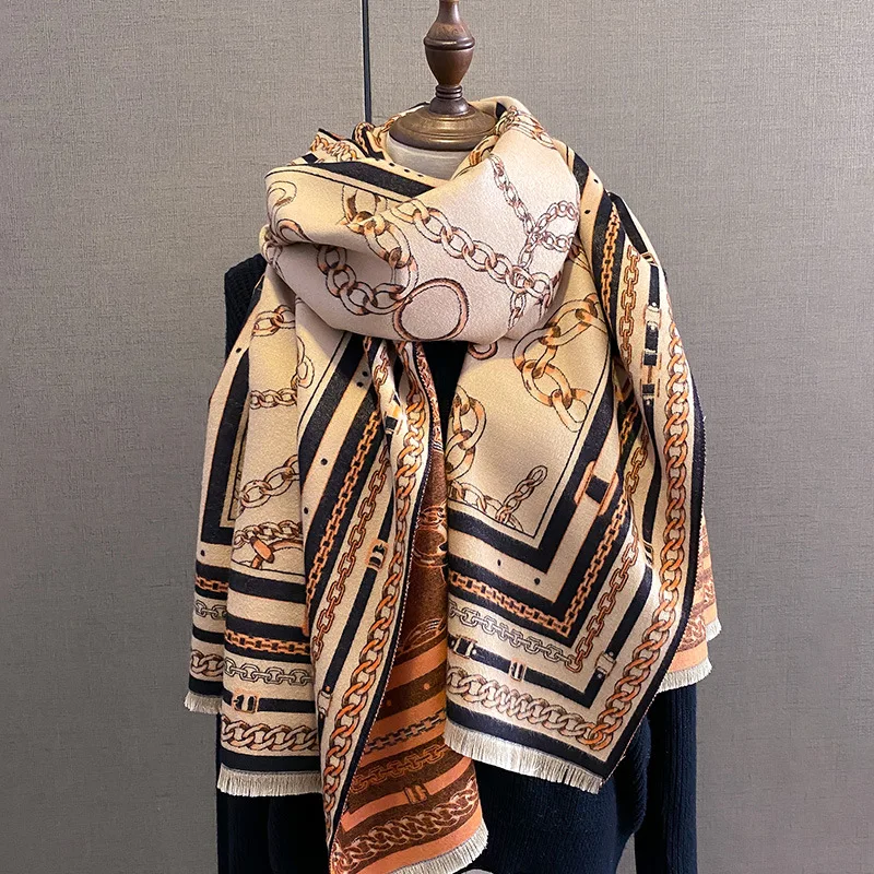 2023 Cashmere Scarf Women Winter Thick Pashmina Warm Shawl Wrap Design Abstract Flower Tassel Blanket Neckerchief  Poncho Stoles