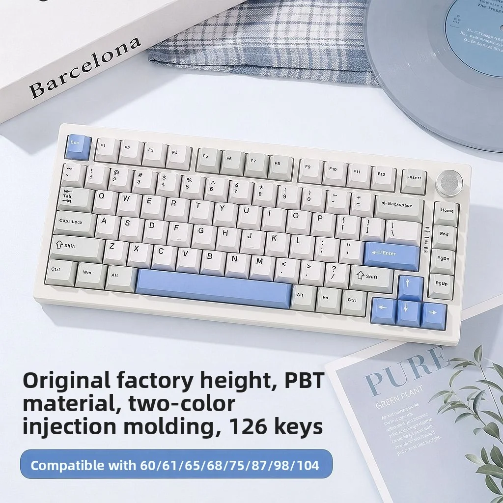 WHITE BLUE GRAY Splicing PBT Minimalist personalized keycaps thermal sublimation customized mechanical keyboard keycap
