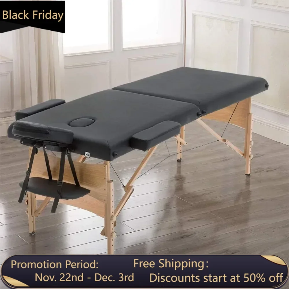 Portable massage bed, 28 inch wide, adjustable height for hydrotherapy foot massage, facial care, hydrotherapy tattoos, black