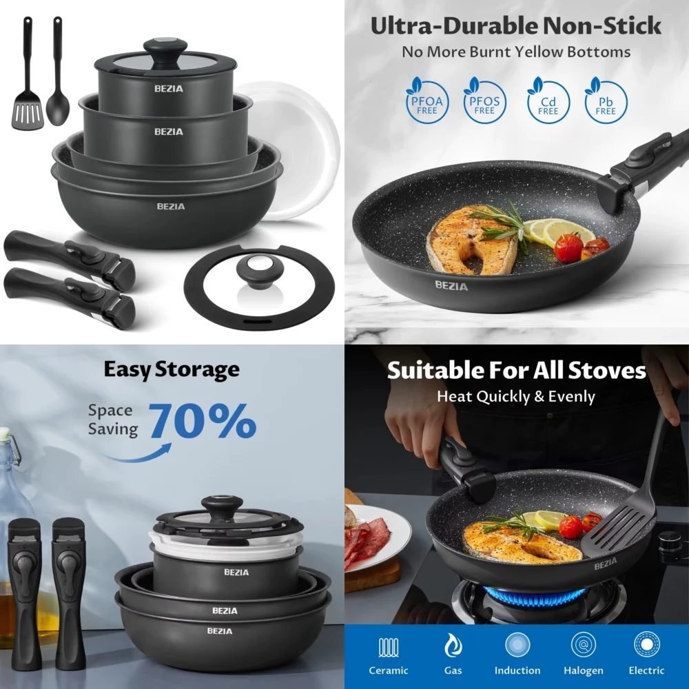 

Cookware Sets13 Piece Induction Cookware Set Nonstick Pots and Pans with Removable Handle