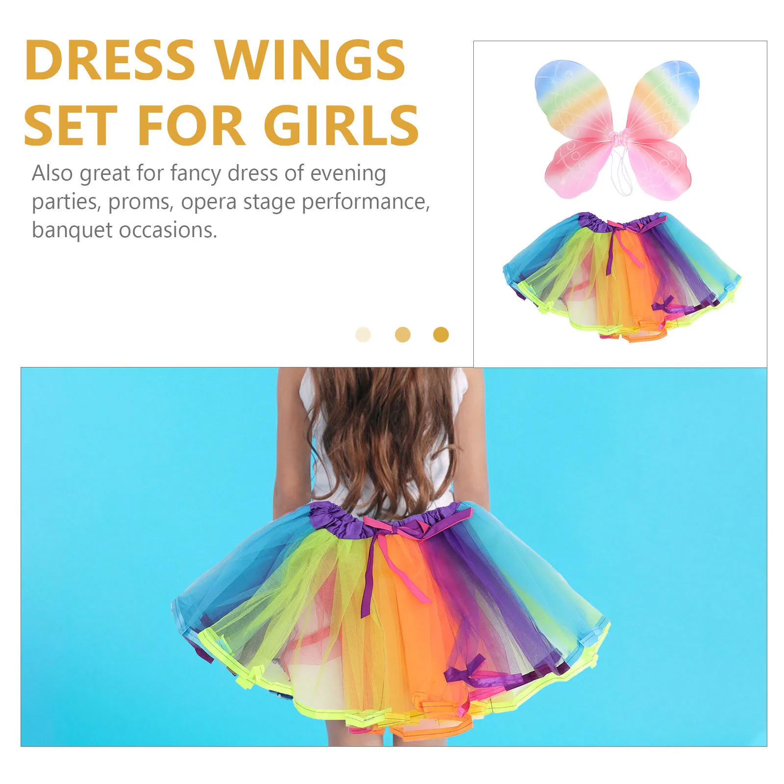 

Butterfly Wings Skirt Set Costume Accessories Kids Fairy Party Decor Child Rainbow Wing Dress Prom Opera Banquet Stage Props