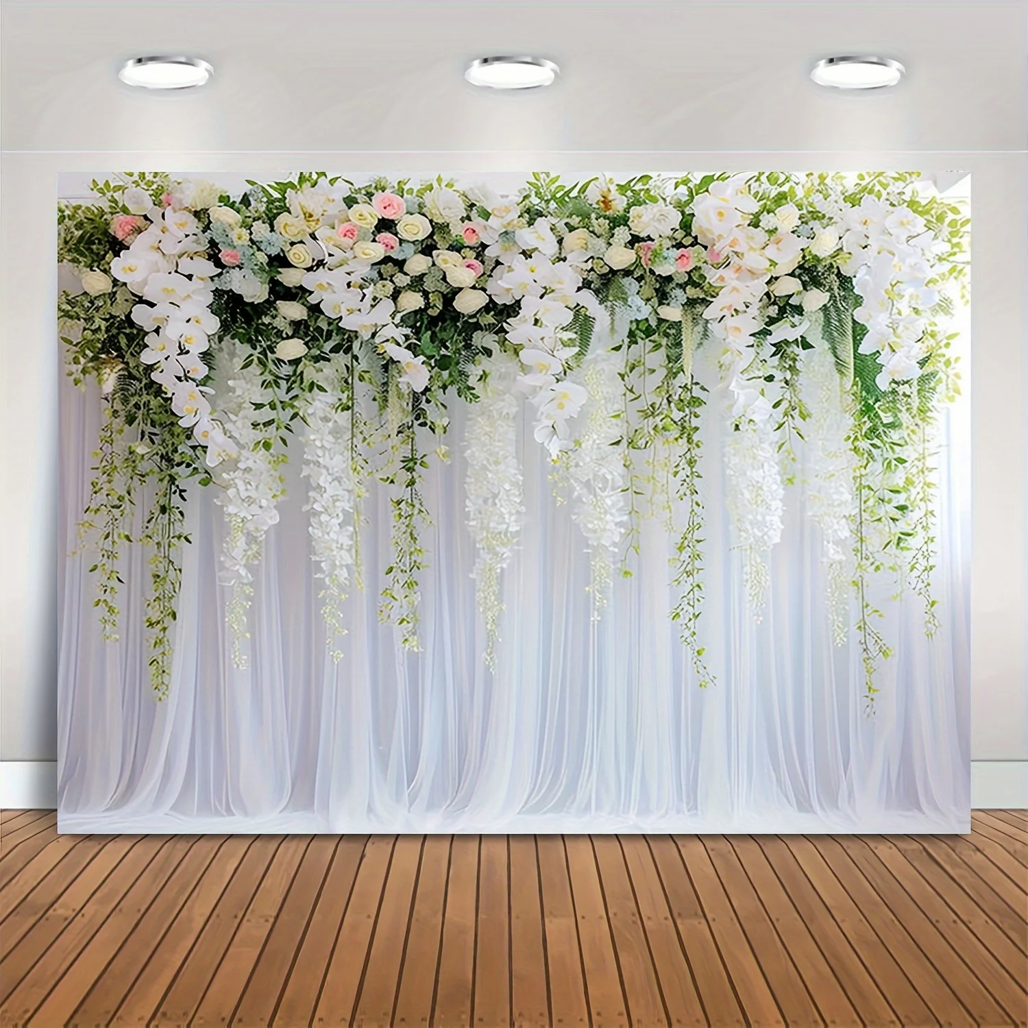Bridal Gift Party Wedding Flower Wall Background White and Green Background Dessert Table Decoration Photography Background