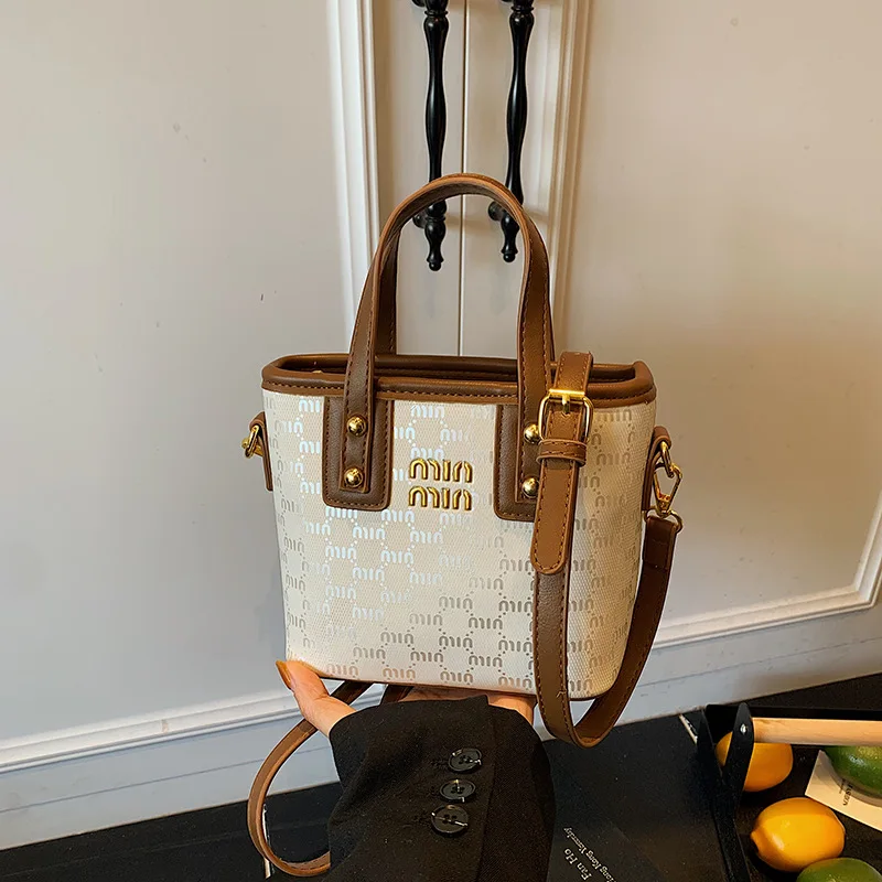 

2025 Trendy Color Block Bucket Bag for Women Versatile Shoulder Crossbody Purse Stylish High End Commuter Bag Fashionable Tote