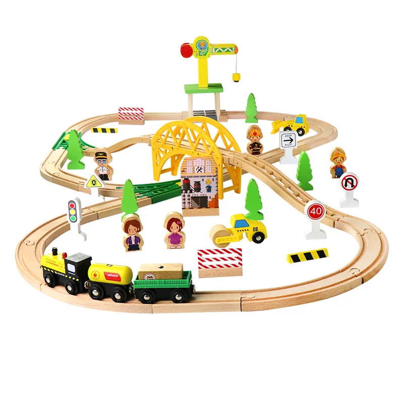 Wooden Train Track Highway Ring Construction Set  Railway Electric Magnetic Train Toy For All Brands Wooden Rail Toy Boy