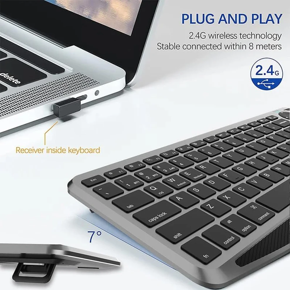 2.4G Wireless Bluetooch Dual Mode Connection TV Keyboard with Touchpad Media Control Multimedia Rechargeable Backlit Keyboard