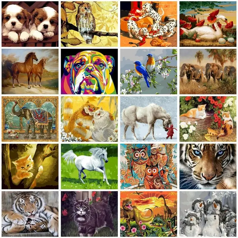 

CHENISTORY Paint By Number Dog Cat Tiger Anmal Drawing On Canvas DIY Pictures By Numbers Kits Hand Painted Painting Home Decor