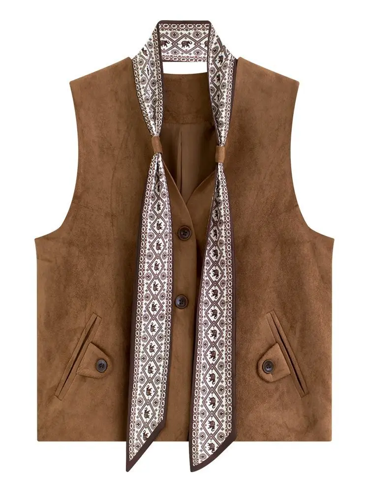 Autumn and winter vest women's autumn and winter new French silk scarf v-neck top foreign style stacked sleeveless vest jacket