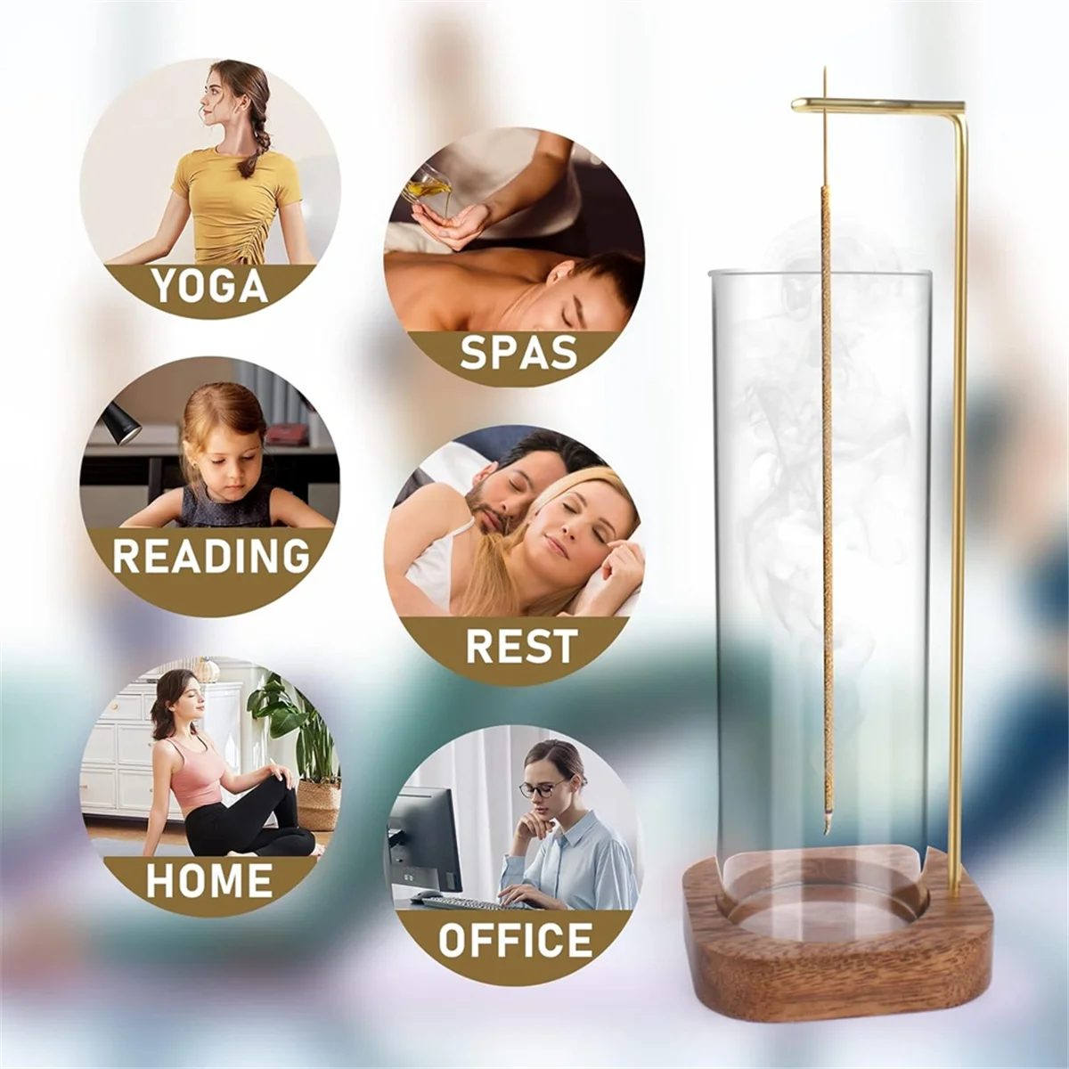

AT13 Incense Holder with Removable Glass Ash Catcher Mess Free Incense Burner Holder, Incense Stick Holder