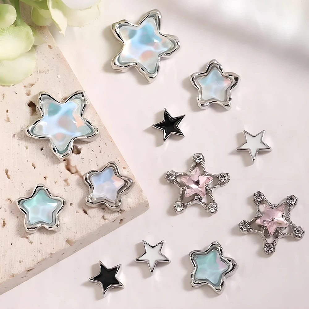 

10PCS 3D Luxury Alloy Water Ripple Nail Art Stars Charms Rhinestone Accessories For Manicure Decor Nails Decoration Supplies