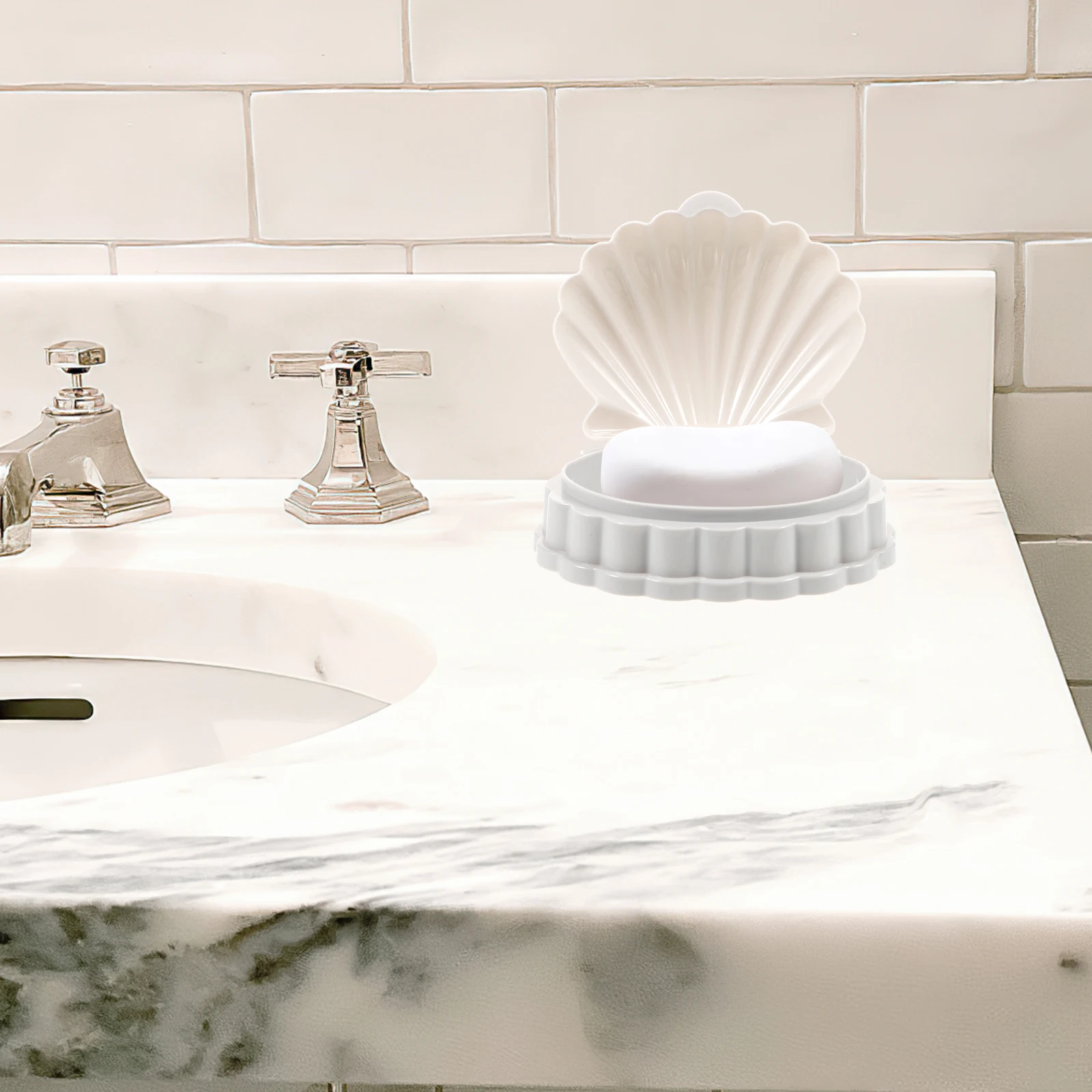 

2 pcs Sea Shell Shaped Dish Pp Material Draining Design Lightweight Compact For Bathroom Bar Keys Storage Soap Trays Holders