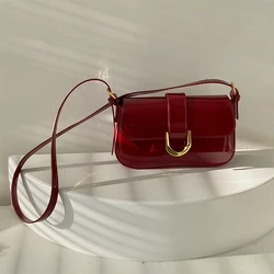 Burgundy Glossy Shoulder Bag for Women New Vintage Hasp Design Soft Leather Handbags Ladies Fashion Crossbody Bags