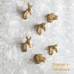 Light Luxury Brass Animals Head Shaped Handles and Knobs Wall Hook Cabinet Handle Drawer Pulls Decor Furniture Hardware