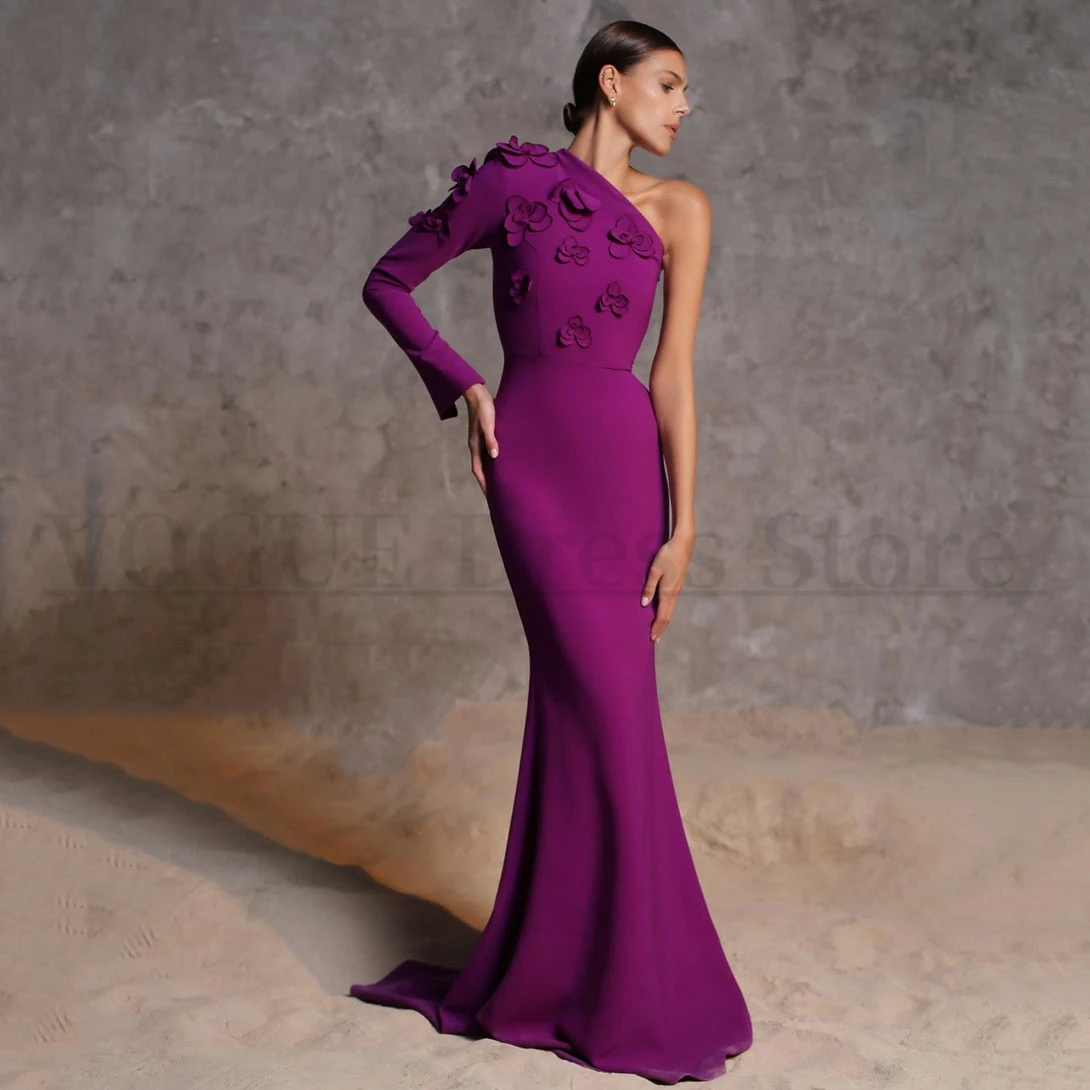 

Элегантные длинные вечерние платья на одно плечо с цветочной аппликацией Вечернее платье русалки в Саудовской Аравии со шлейфом и рюшами Vestidos de fiesta