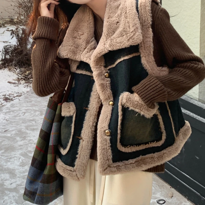 

Women's Lapel Denim Vest 2025 New Winter Outerwear Sleeveless Thickened Warm Vest Jacket