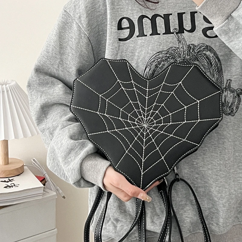 Gothic Style Shoulder Bag for Women Halloween Girls PU Leather Women's Backpack Cobweb Crossbody Bag Handbag Purse for Women