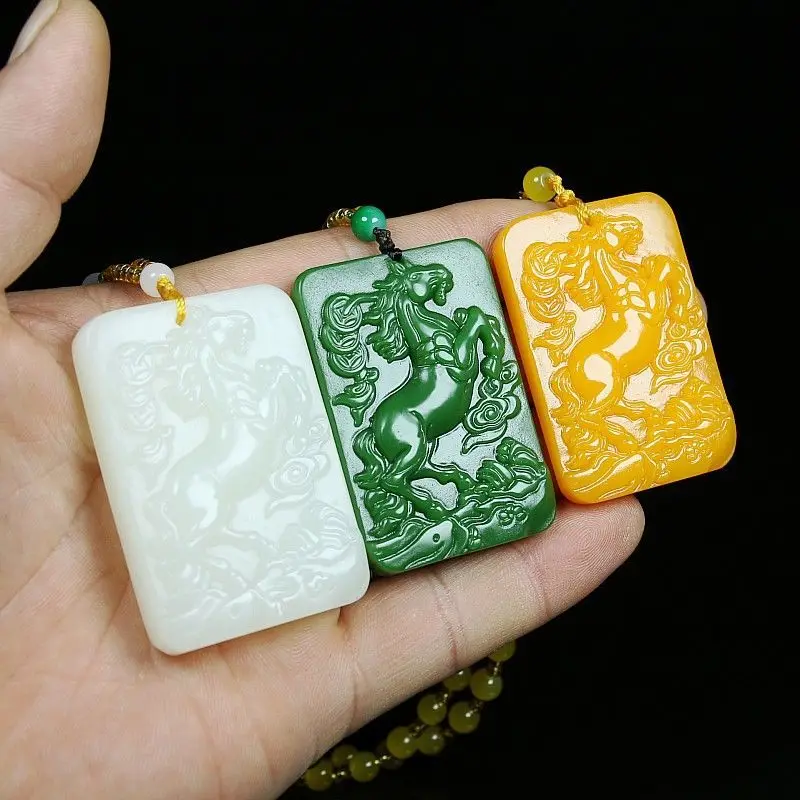 

Get Rich Now Necklace Pendant Huanglong Jade White Jade Horse