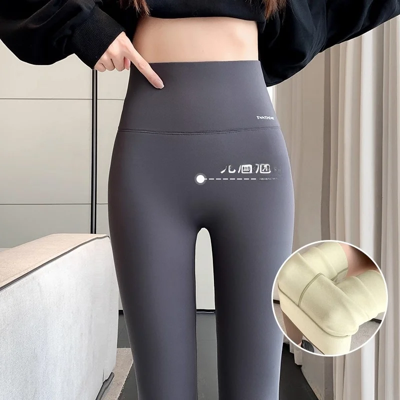 

High-Waist Thiened Fce Yoga Pants Women's Autumn Winter arkskin Tight Warm Outerwear Fitn Long Trousers Nylon Spandex