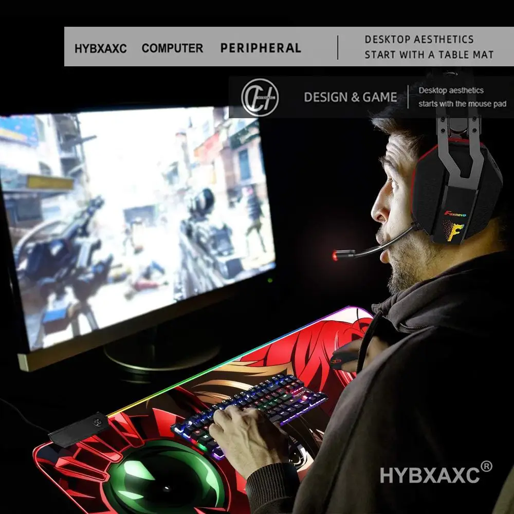 

900X400MM HYBXAXC Cool Anime H-High School DxD Mouse Pad RGB Gaming Mouse Pad Desk Mat HD Gamer Large LED Light XXL 3MM