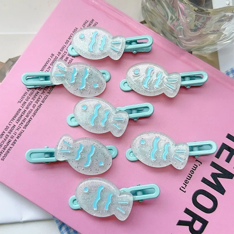 2/4/6Pcs Women Hair Accessories Cute Mint Blue Thick Fish Braised Hair Clip INS Photograph Duckbill Hairpins Sweet Girl Headwear