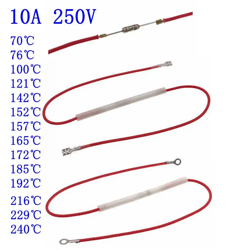 

10A 250V 100℃/121℃/142℃/172℃/185℃/192℃ Thermal Fuses For Rice Cooker Temperature Fuse For Electric Pressure Cooker Repair Parts