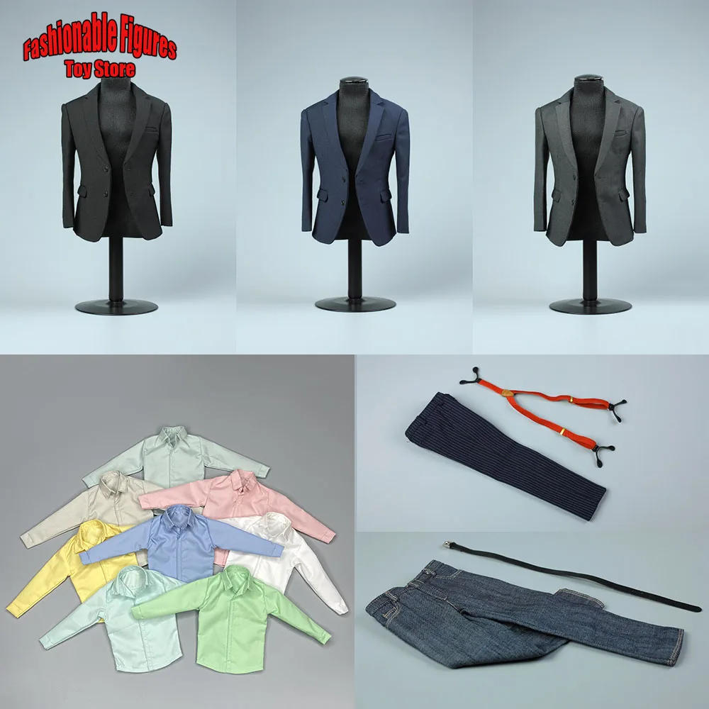 1/6 Men's Blazers Gentlemen Casual Suit Print Shirt Pants Pants Straps Clothes Accessory For 12Inch Soldier Action Figure Body