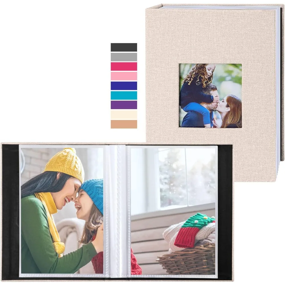 

Photo Album 4x6 100 Pockets 2 Packs, Small Mini Capacity Linen Photo Album Bulk Sets, Each Pack Holds 100 Top Loader Vert