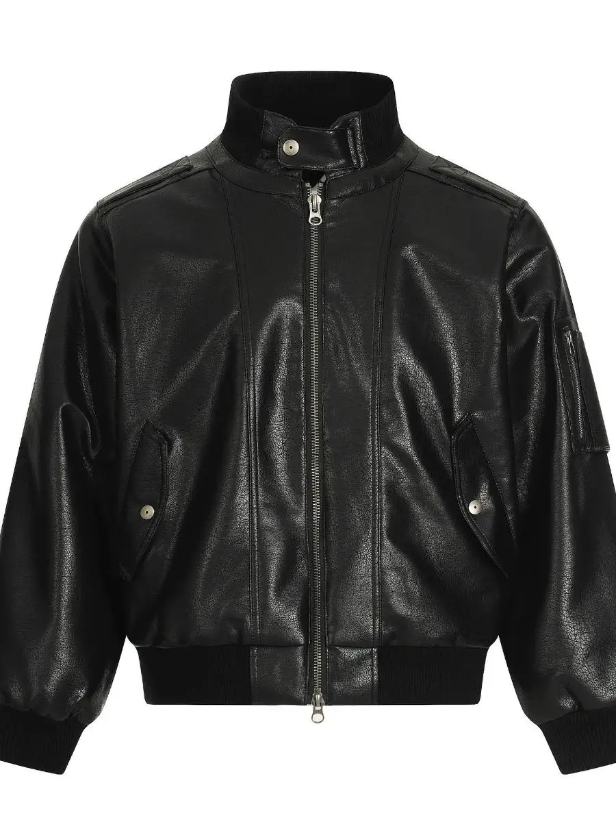 

Американская ретро-куртка из искусственной кожи, унисекс, свободного кроя, в стиле мотоциклетной куртки, повседневная, на молнии, из прессованной кожи