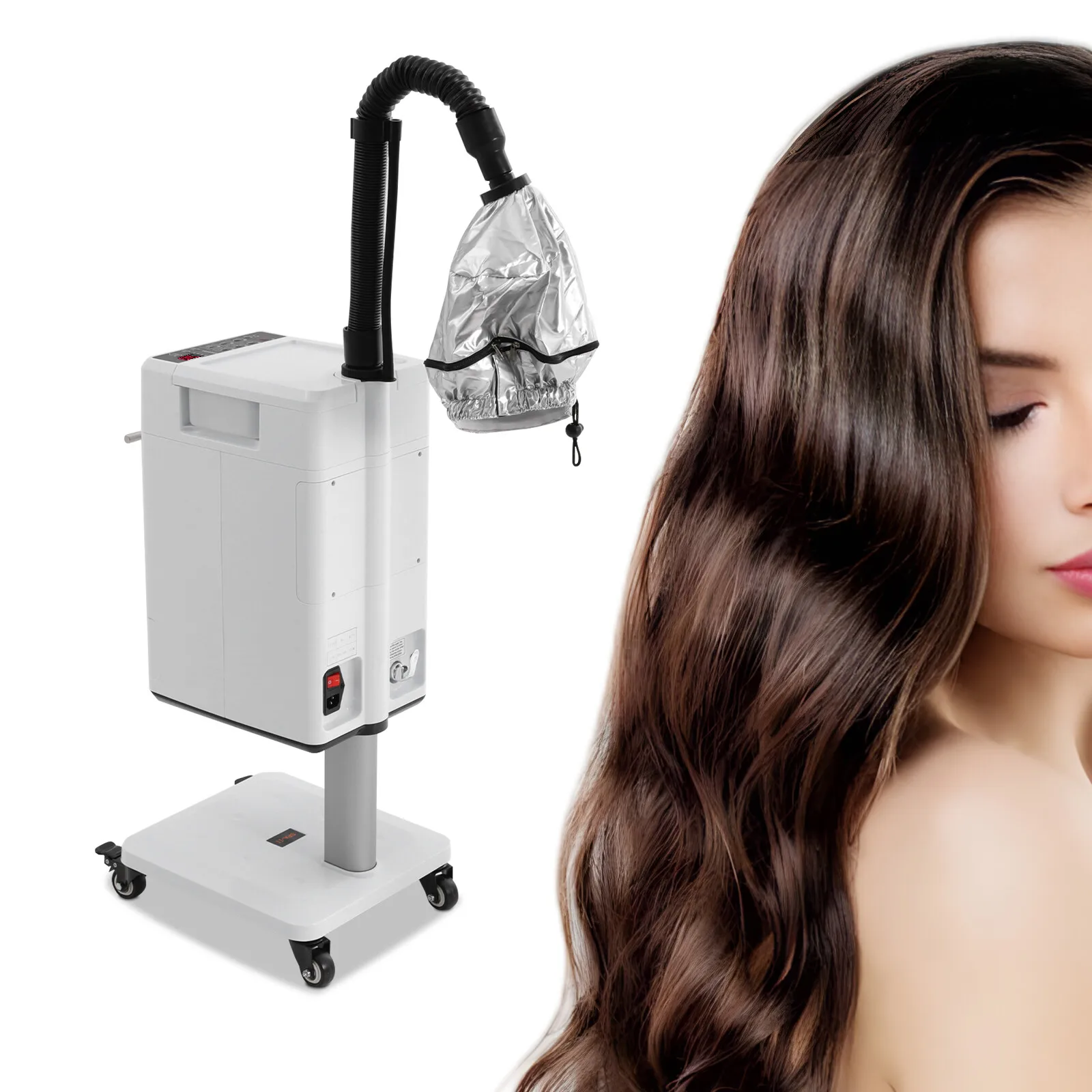 

500W Nano Ionic Hair Steamer 6 Modes Adjustable Temperature Time Rolling Cart Salon Home Hair Care
