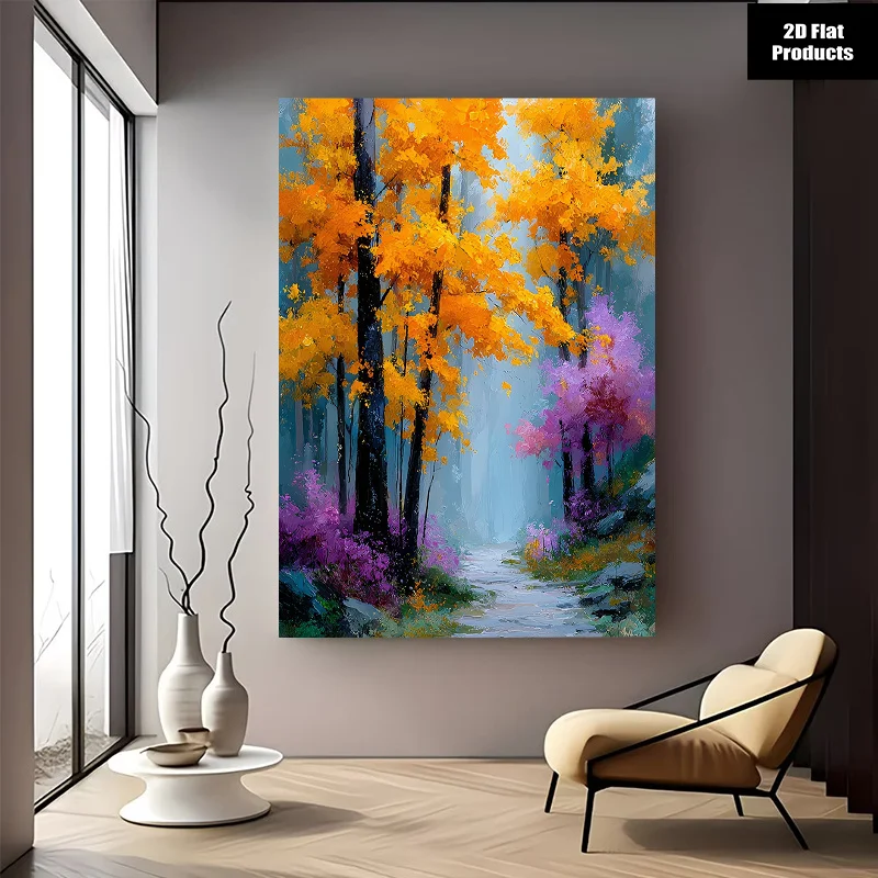 (No frame)2D Flat, 2D Flat, 2D Flat 1pc 2D Flat Canvas Art Depicting an Autumn Forest Path, Perfect for Decorating Living Roo