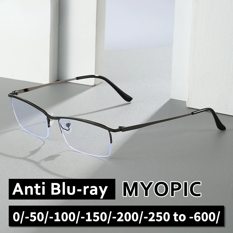 Business Men's Half-rimmed Eyeglasses 2022 Anti-Blue Light Eyeglasses For Men Metallic Eyeglasses For Women-50 To-600