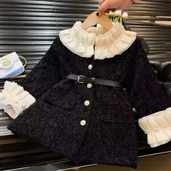 New Style Retro Fragrance Style Large Coat fGirl coat winter new style cashmere plaid wool coat coat for 2 3 4 5 6 7 8 years old