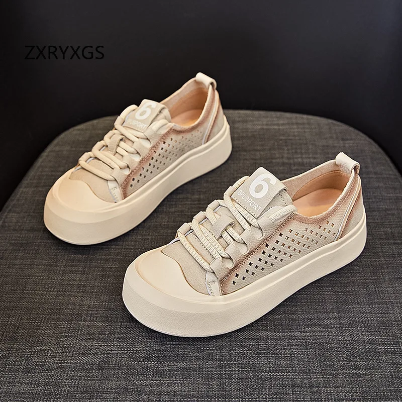 ZXRYXGS 2024 New Genuine Leather Hollow primavera estate Sneakers scarpe basse scarpe da ginnastica Casual comode e traspiranti di grandi dimensioni marea