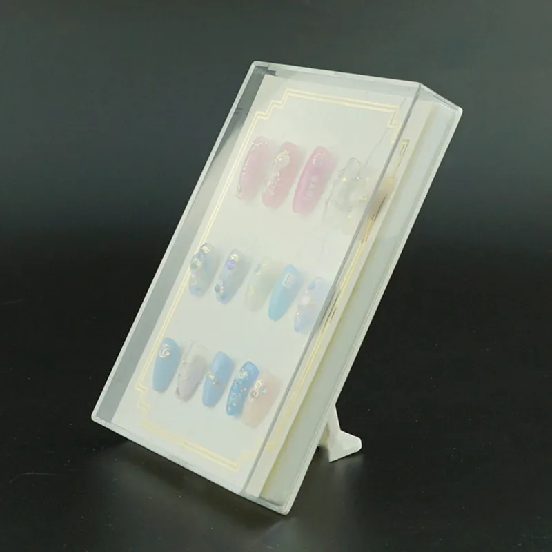 Nail Art Products Dust-proof Display Box Acrylic Transparent Nail Sample Display Rack Salon Nail Polish Color Card Showing Shelf