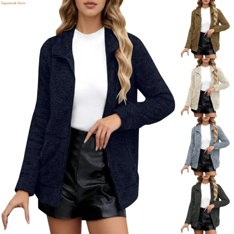 

Q5WE Женское длинное флисовое зимнее пальто с высоким воротником и молнией