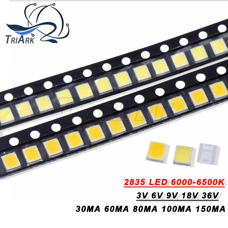 100pcs SMD LED 2835 1W 0.5W 0.2W High Brightness White 3V 6V 9V 18V 36V 150MA/100MA/30MA/60MA/80MA 6000-6500K