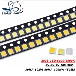 100pcs SMD LED 2835 1W 0.5W 0.2W High Brightness White 3V 6V 9V 18V 36V 150MA/100MA/30MA/60MA/80MA 6000-6500K