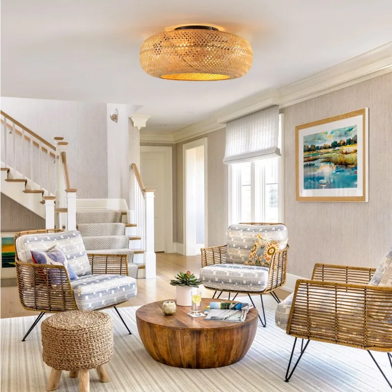 

Потолочный вентилятор из ротанга с регулируемой яркостью, дистанционный 7-лопастной реверсивный двигатель постоянного тока, рождественский подарок для дома, гостиной, спальни, потолочный светильник, вентилятор